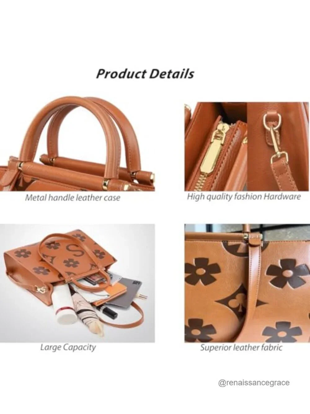 Vegan Leather Floral Embossed Tote Bag with Crossbody Strap